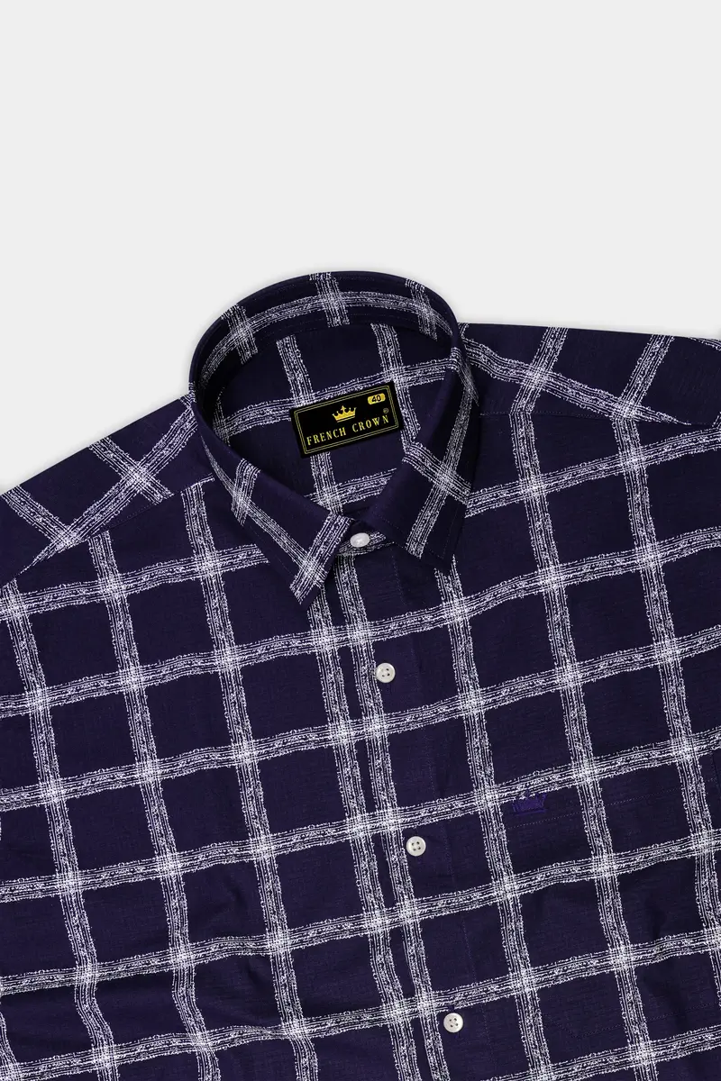 Violent Blue With White Windowpane Dobby Texture Premium Giza Cotton Shirt 5