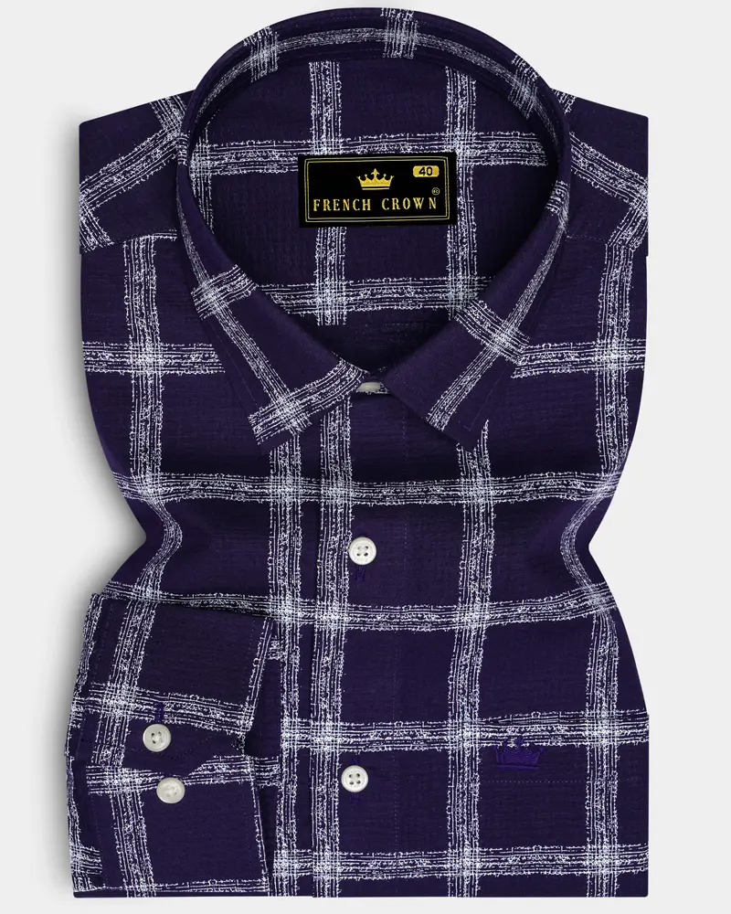 Violent Blue With White Windowpane Dobby Texture Premium Giza Cotton Shirt 6