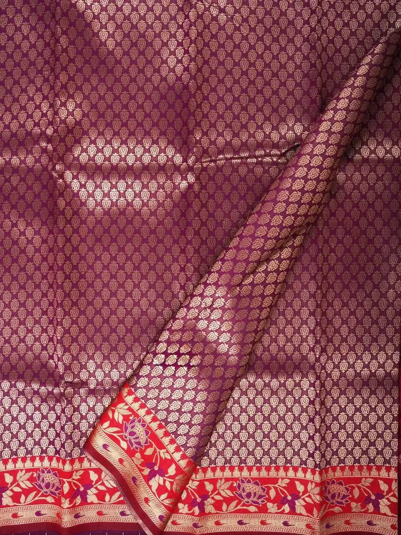 Violet Art Silk Saree With Small Floral Grid Design On The Body With Contrast Designed Border 2