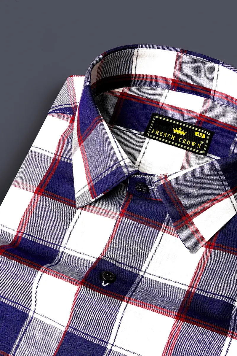 Violet Blue And Bright White Plaid Twill Premium Cotton Shirt 1