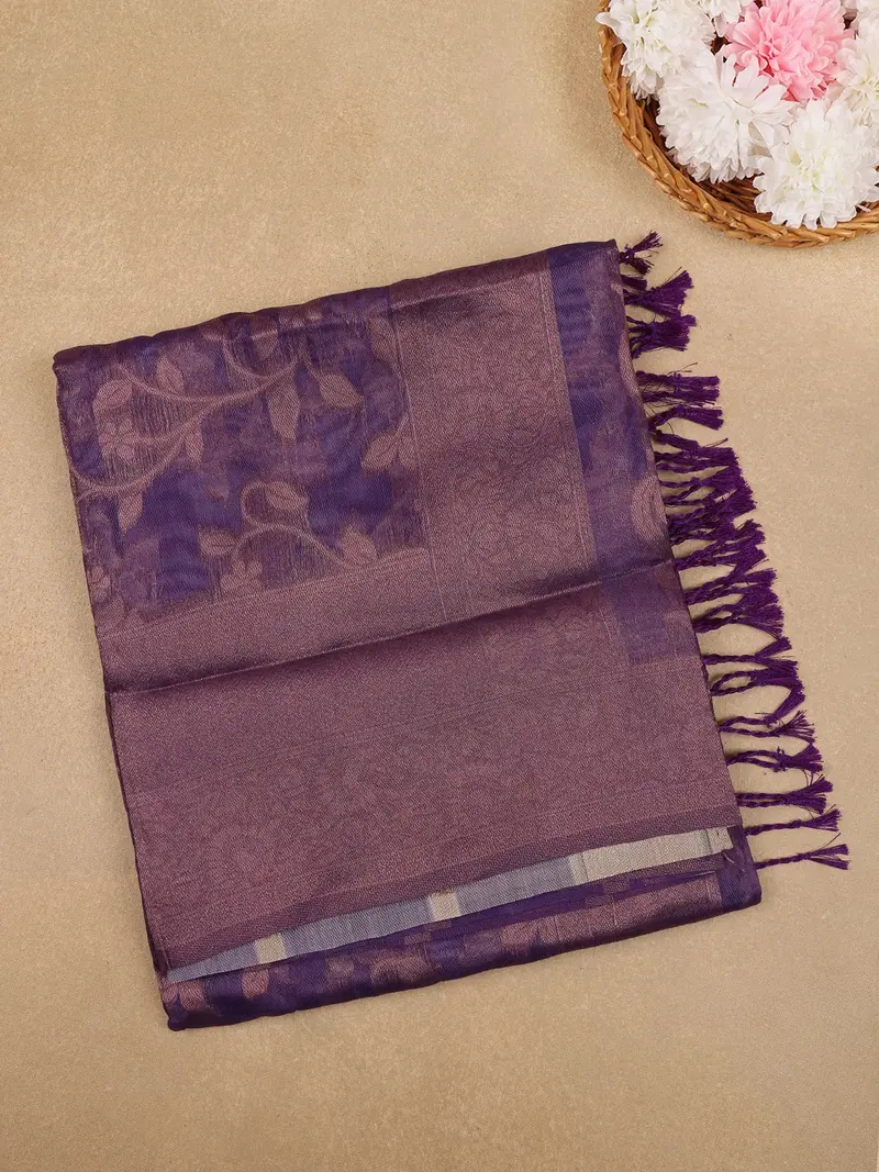 Violet Floral Design Tissue Silk Saree 1