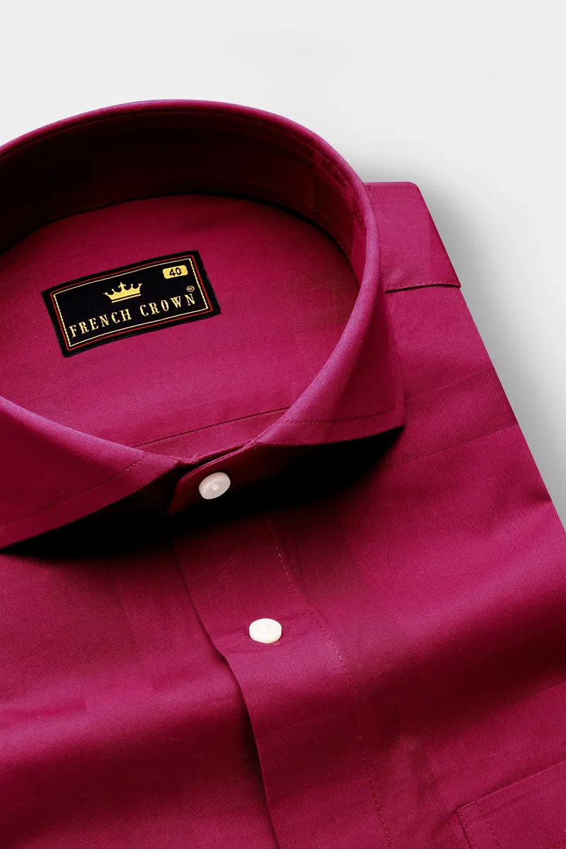 Violet Glow-Mulberry Pink Dobby Textured Premium Giza Cotton Dress Shirt 2