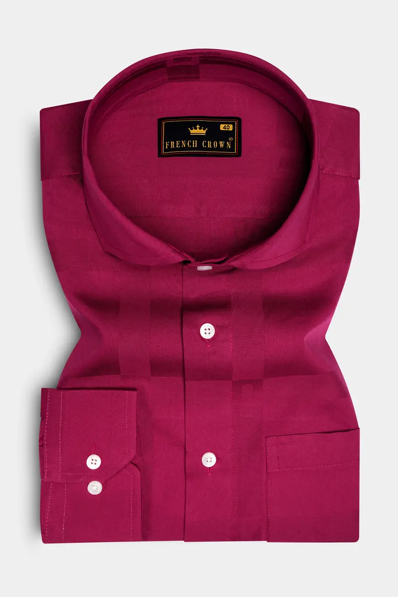 Violet Glow-Mulberry Pink Dobby Textured Premium Giza Cotton Dress Shirt 4
