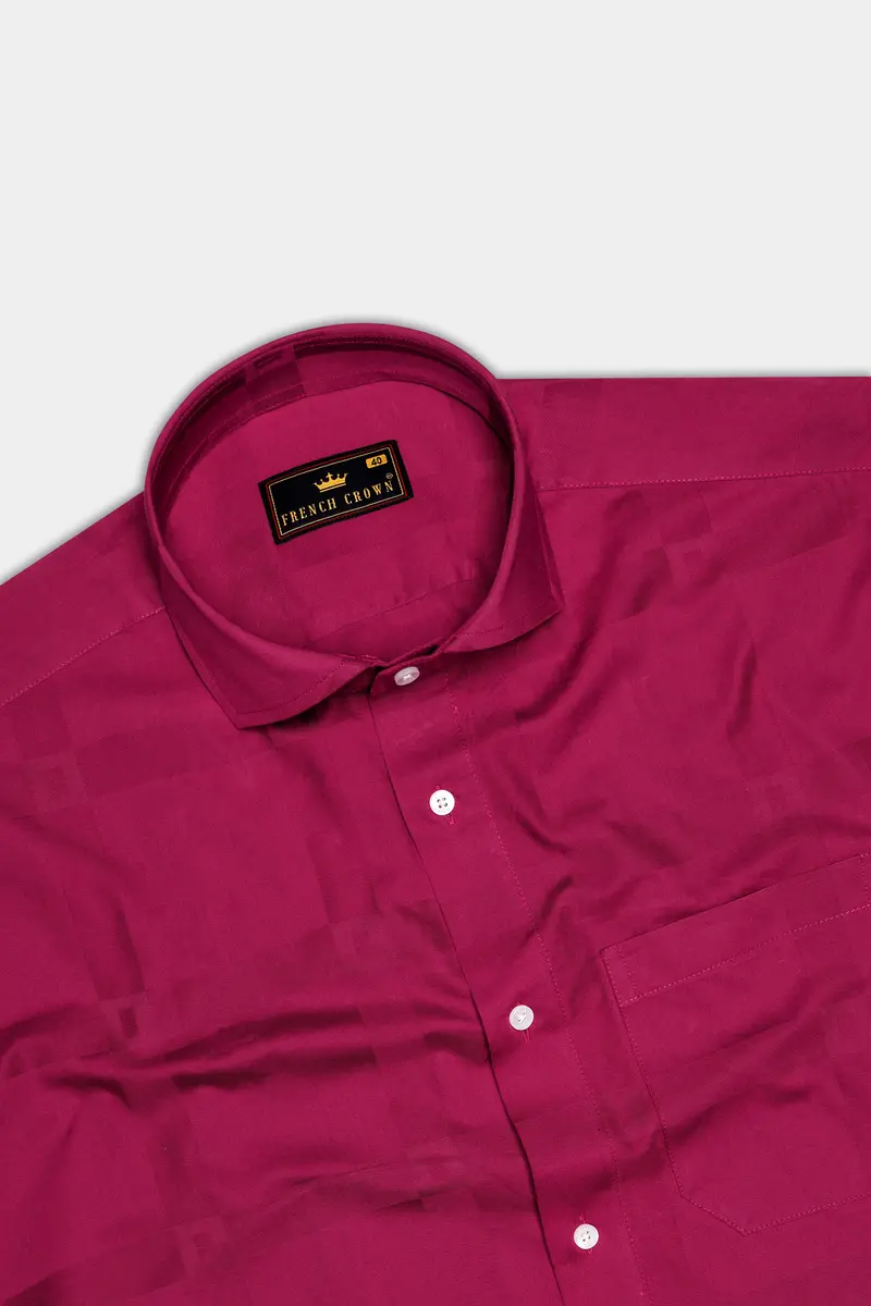 Violet Glow-Mulberry Pink Dobby Textured Premium Giza Cotton Dress Shirt 5