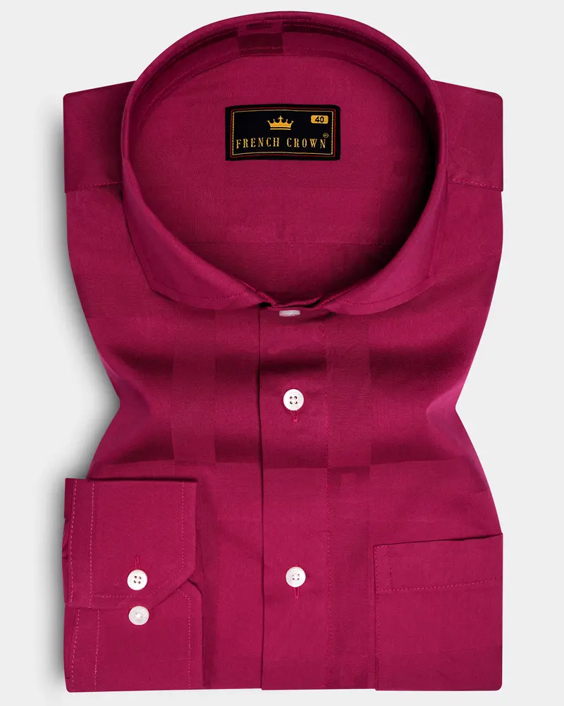 Violet Glow-Mulberry Pink Dobby Textured Premium Giza Cotton Dress Shirt 6