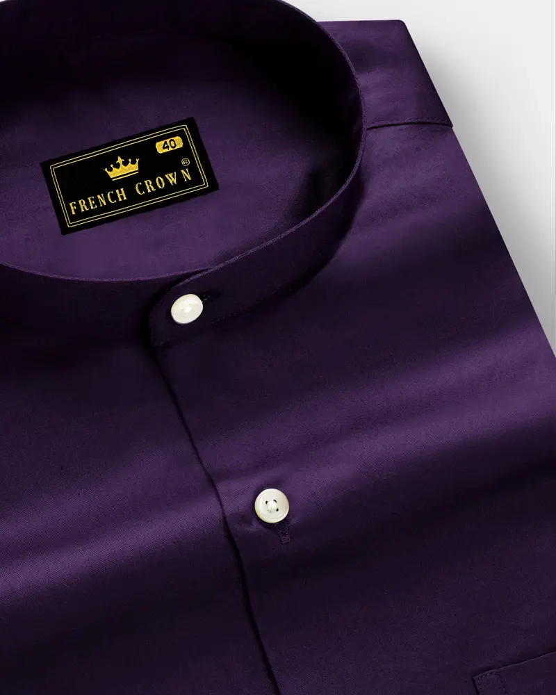 Violet-Grape Purple Subtle Sheen Super Soft Premium Cotton Dress Mandarin Shirt 1