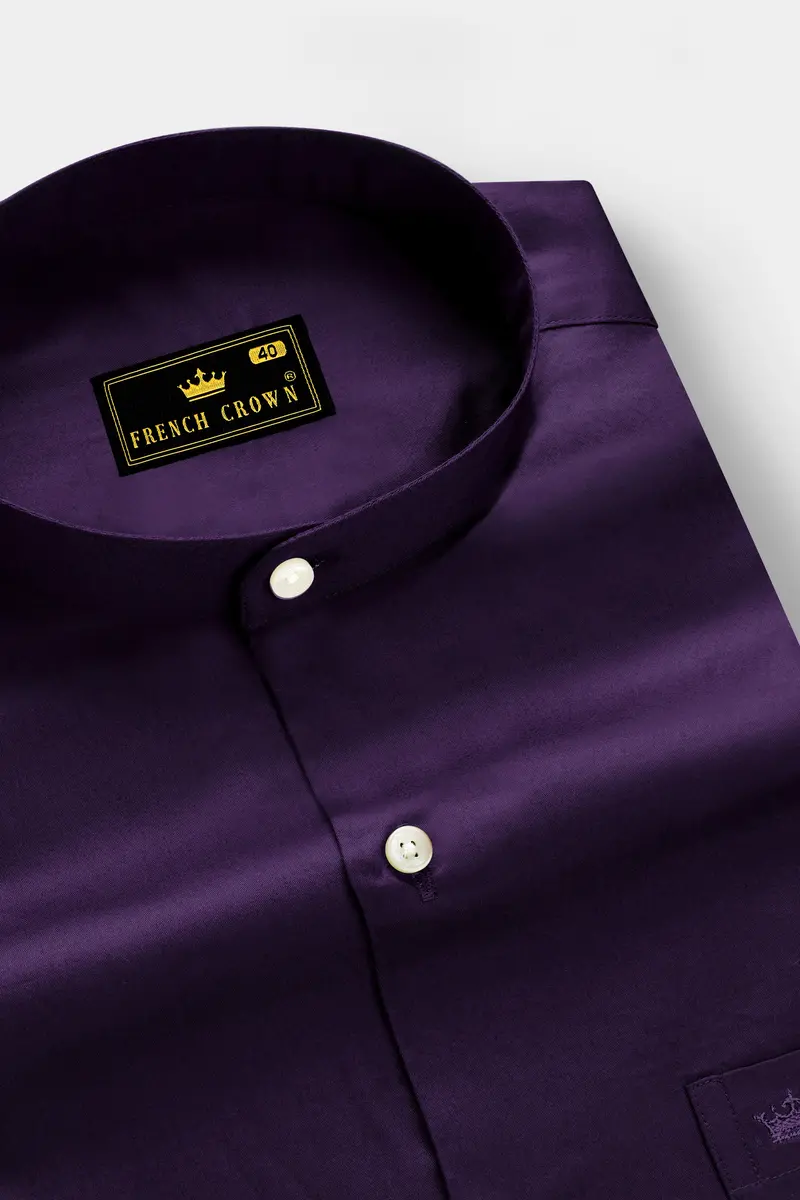 Violet-Grape Purple Subtle Sheen Super Soft Premium Cotton Dress Mandarin Shirt 2
