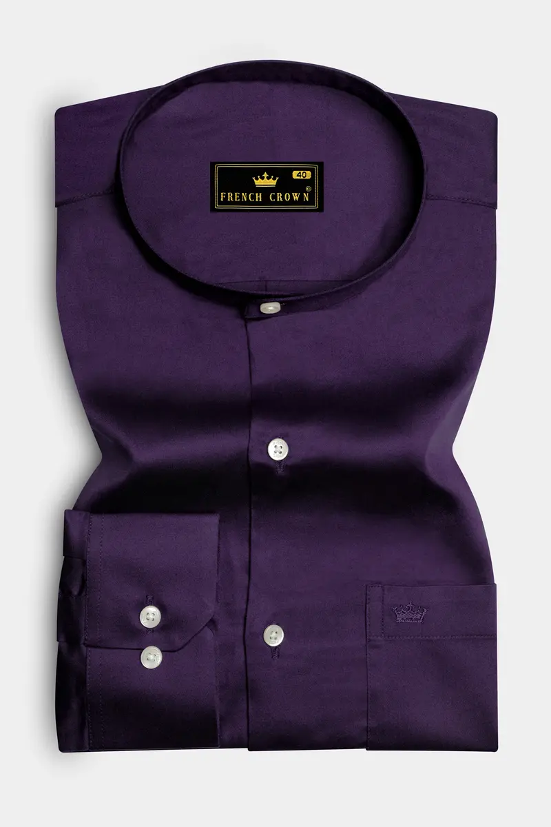 Violet-Grape Purple Subtle Sheen Super Soft Premium Cotton Dress Mandarin Shirt 4