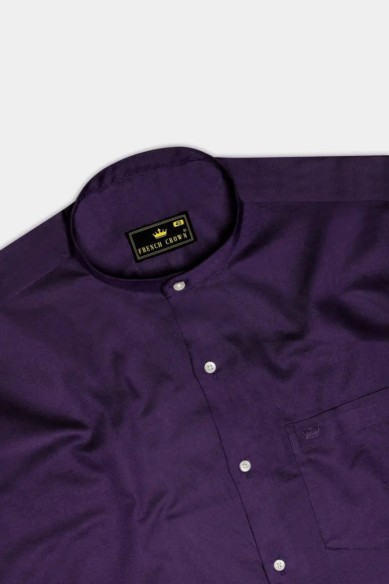 Violet-Grape Purple Subtle Sheen Super Soft Premium Cotton Dress Mandarin Shirt 5