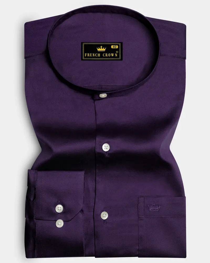Violet-Grape Purple Subtle Sheen Super Soft Premium Cotton Dress Mandarin Shirt 6