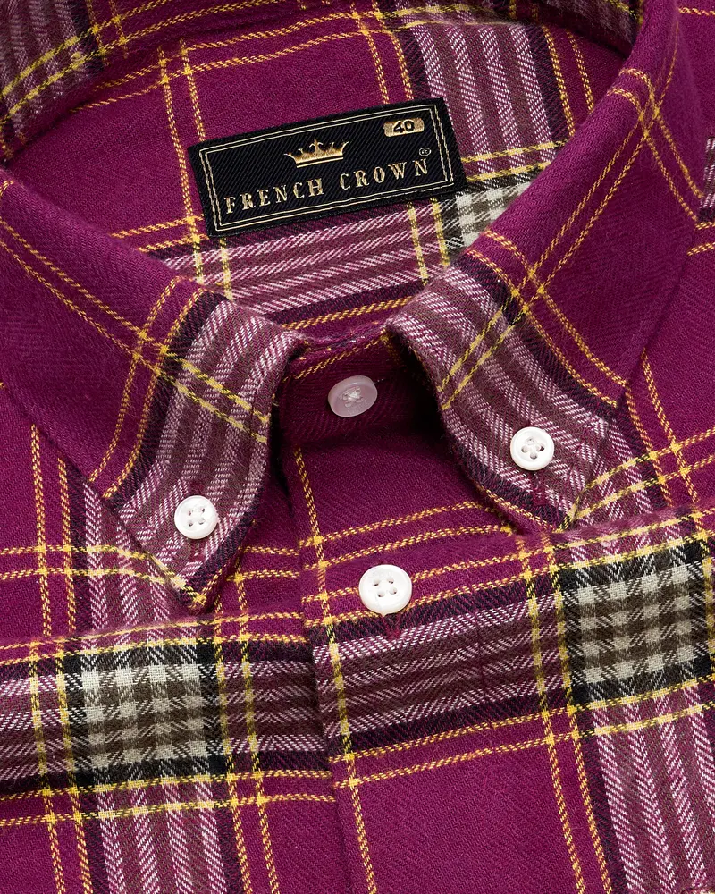 Violet Plaid Flannel Button-Down Shirt 1
