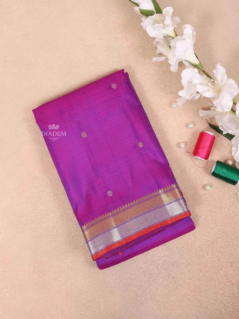 Violet Pure Kanchipuram Bridal Saree With Small Butta Motif On The Body And Zari Border 1
