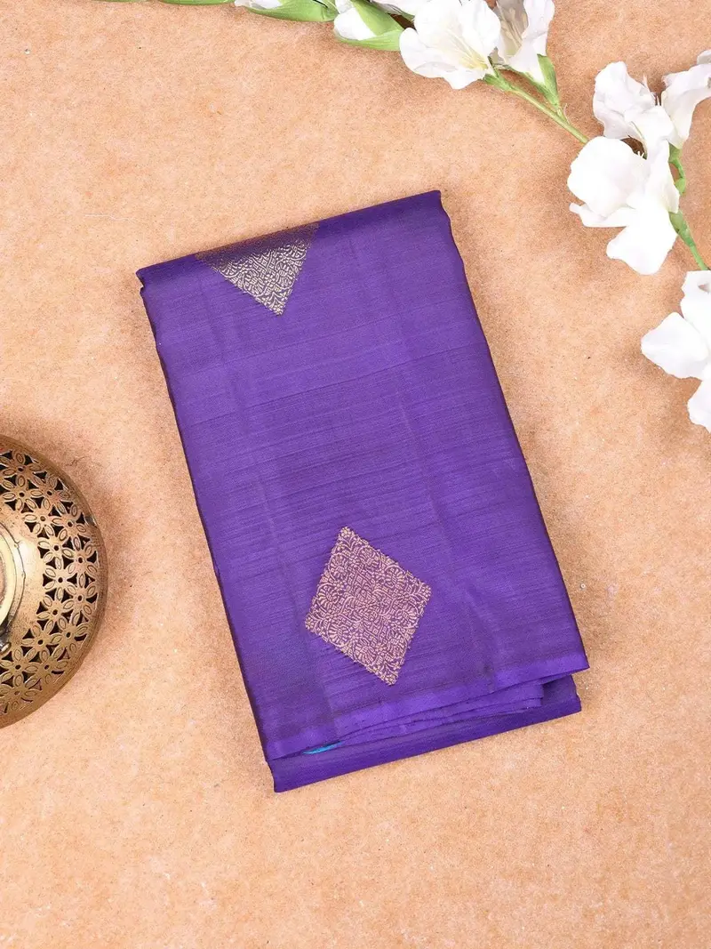 Violet Pure Kanchipuram Silk Saree With Diamond Motif On The Body And Without Border 1