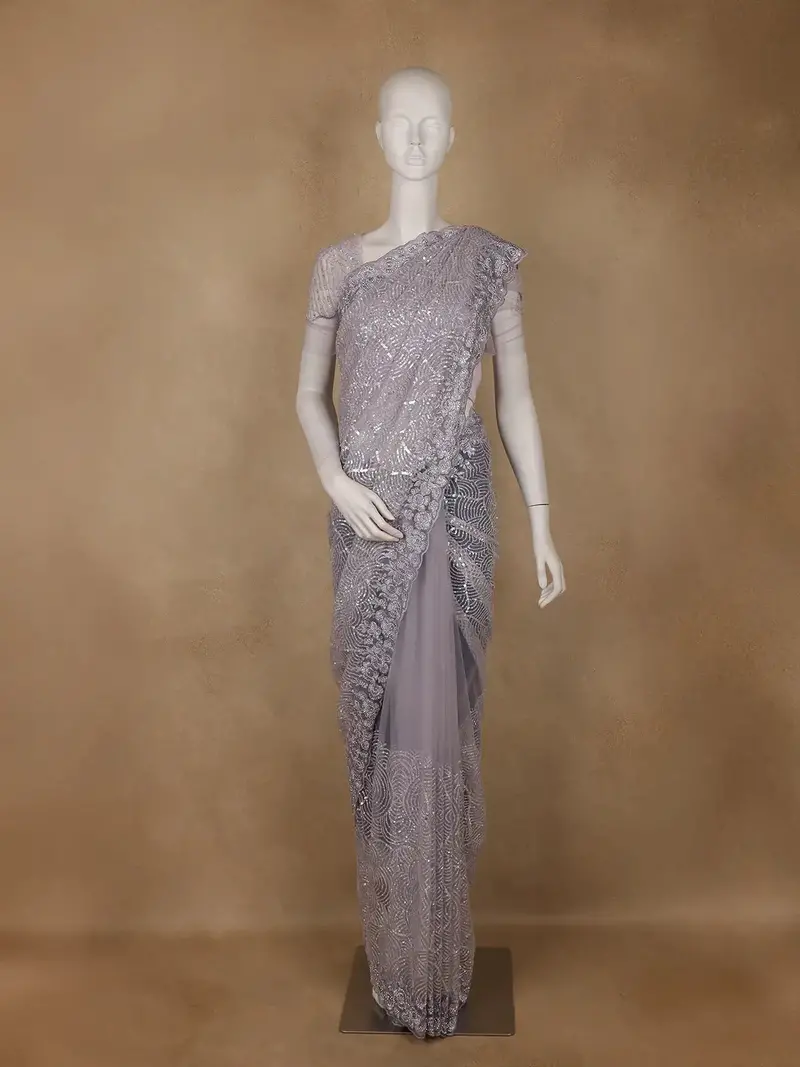 Violet Sequins Designed Net Saree 1