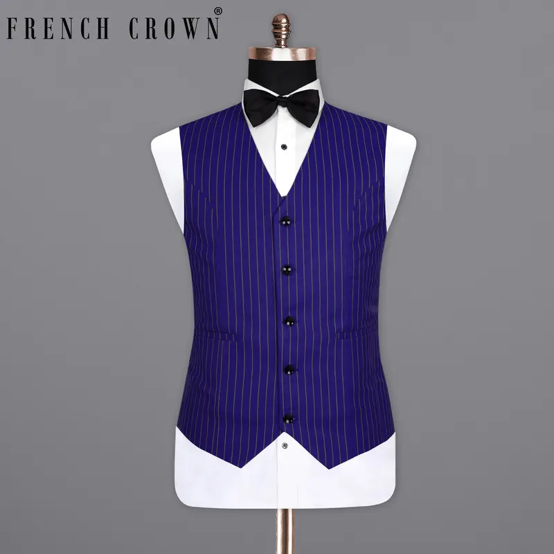 Violet Striped Wool Rich Waistcoat 7