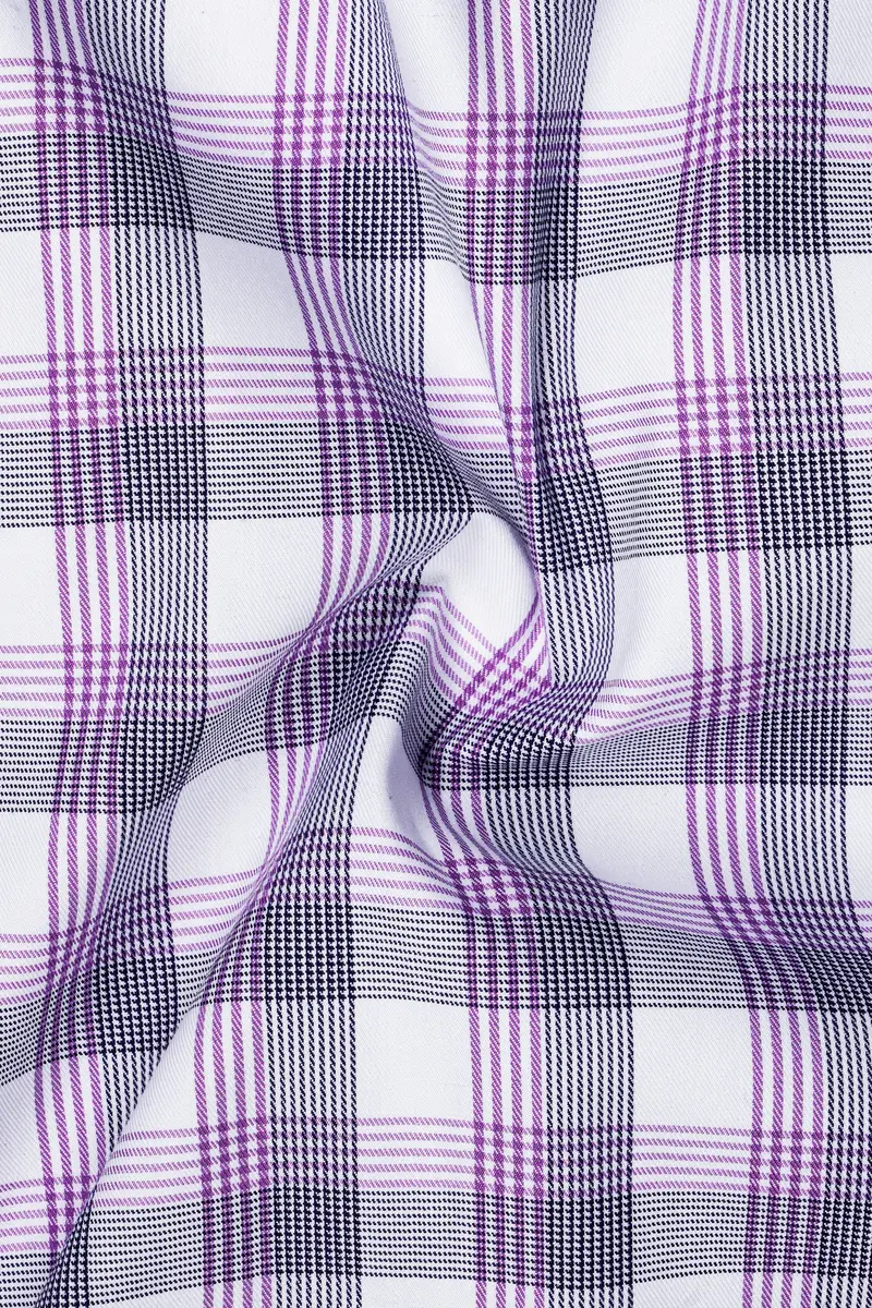 Violetloom-Wisteria Purple And Bright White Plaid Dobby Textured Premium Giza Cotton Dress Shirt 2