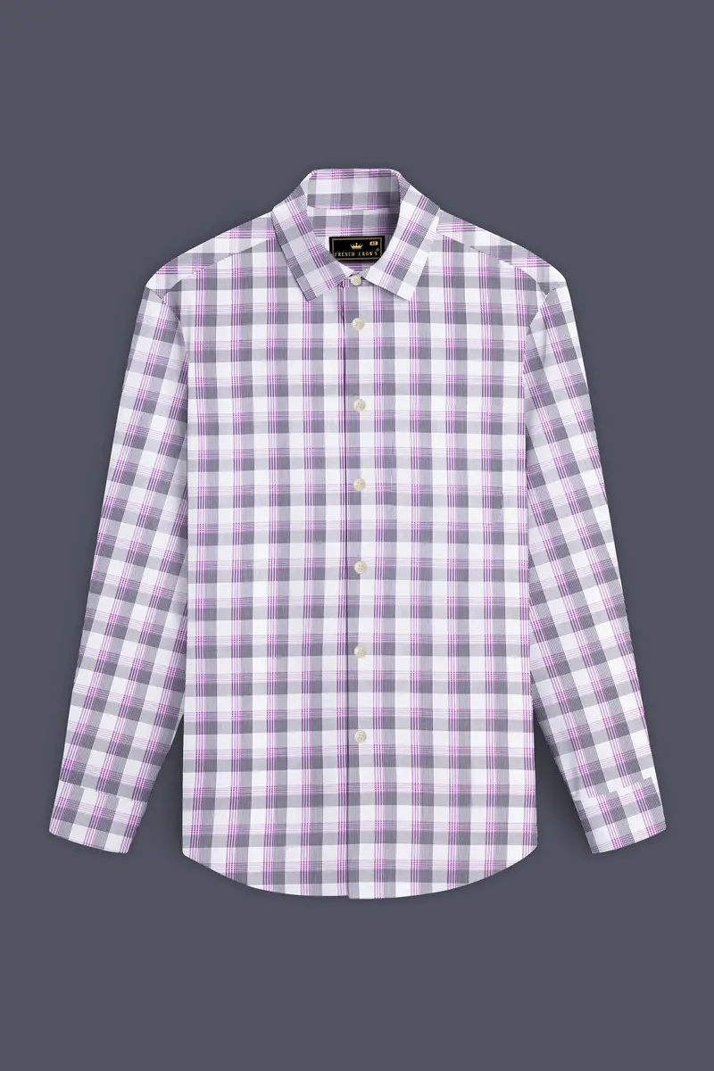 Violetloom-Wisteria Purple And Bright White Plaid Dobby Textured Premium Giza Cotton Dress Shirt 4