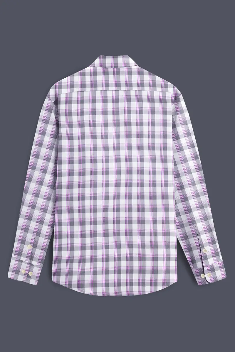 Violetloom-Wisteria Purple And Bright White Plaid Dobby Textured Premium Giza Cotton Dress Shirt 5