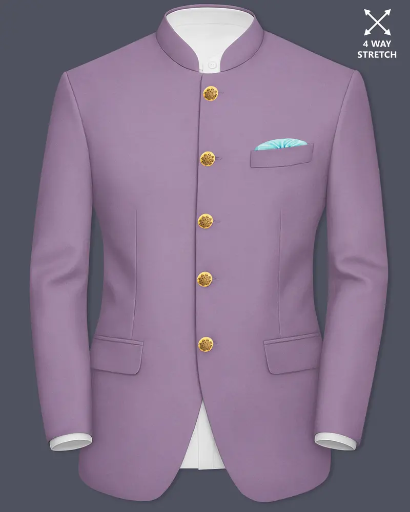 Violeto-Korean Mobster Purple 4-Way Stretch Wrinkle-Free Wool Rich Bandhgala Blazer 1