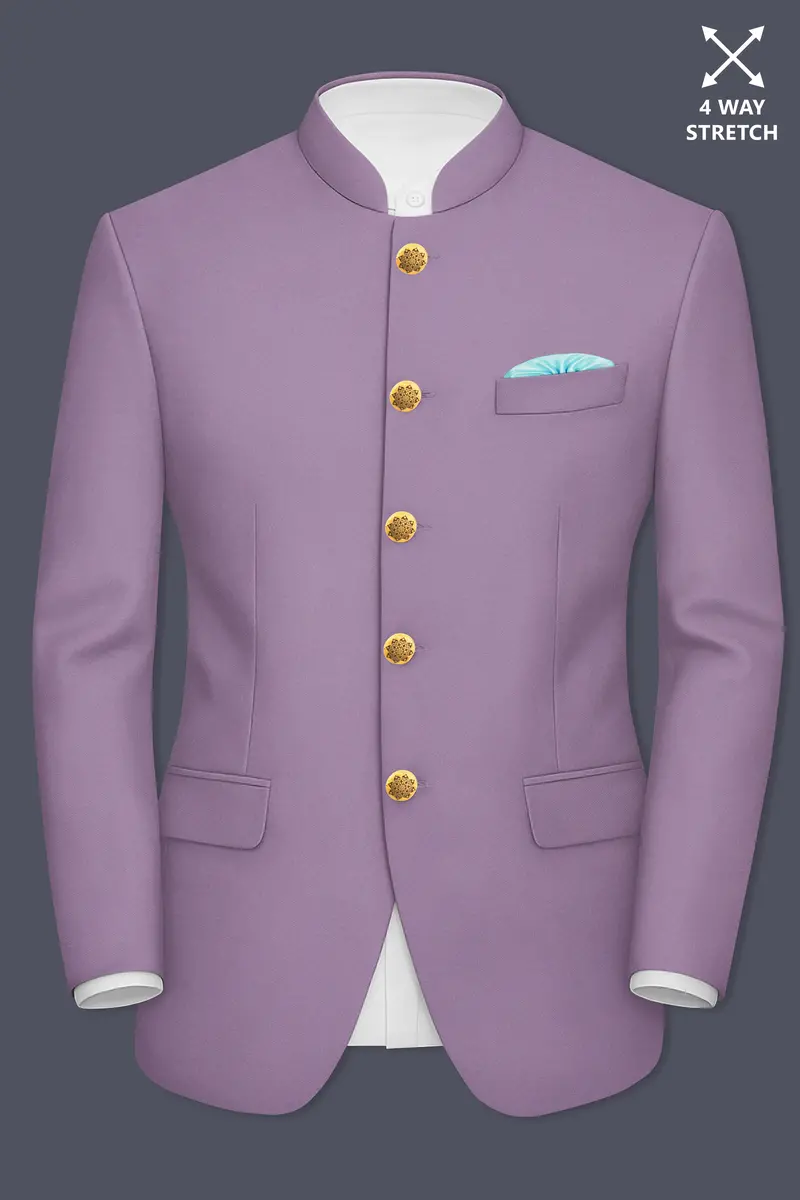 Violeto-Korean Mobster Purple 4-Way Stretch Wrinkle-Free Wool Rich Bandhgala Blazer 2