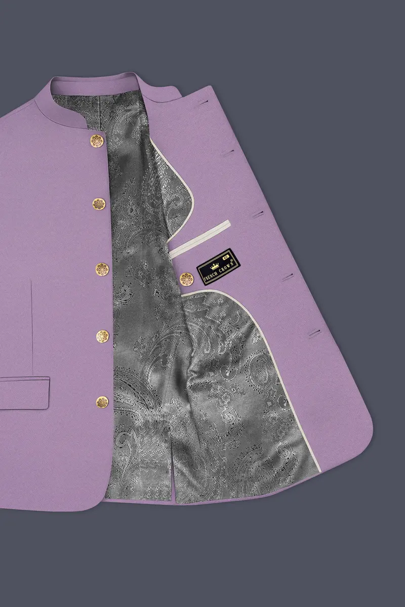 Violeto-Korean Mobster Purple 4-Way Stretch Wrinkle-Free Wool Rich Bandhgala Blazer 4