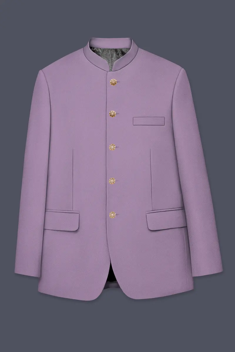 Violeto-Korean Mobster Purple 4-Way Stretch Wrinkle-Free Wool Rich Bandhgala Blazer 6