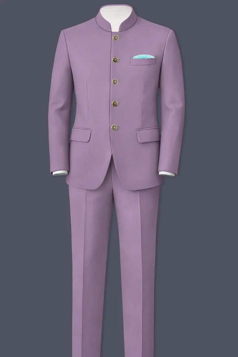Violeto-Korean Mobster Purple 4-Way Stretch Wrinkle-Free Wool Rich Bandhgala Blazer 8