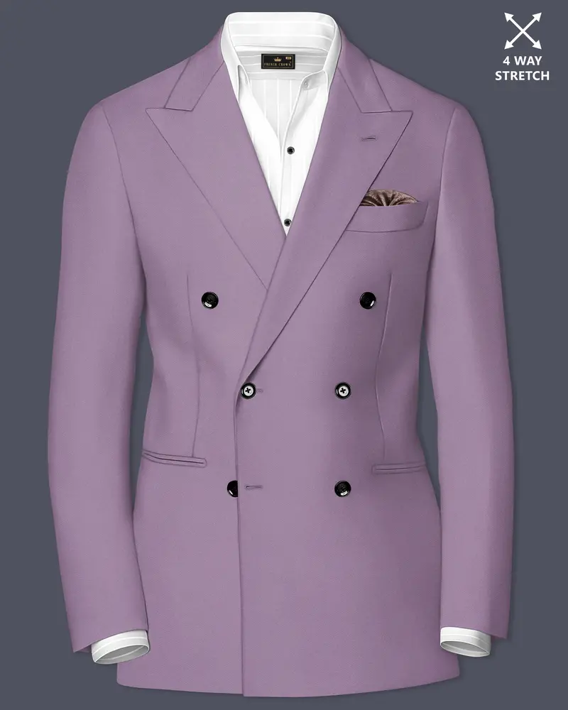 Violeto-Korean Mobster Purple 4-Way Stretch Wrinkle-Free Wool Rich Double Breasted Blazer 1