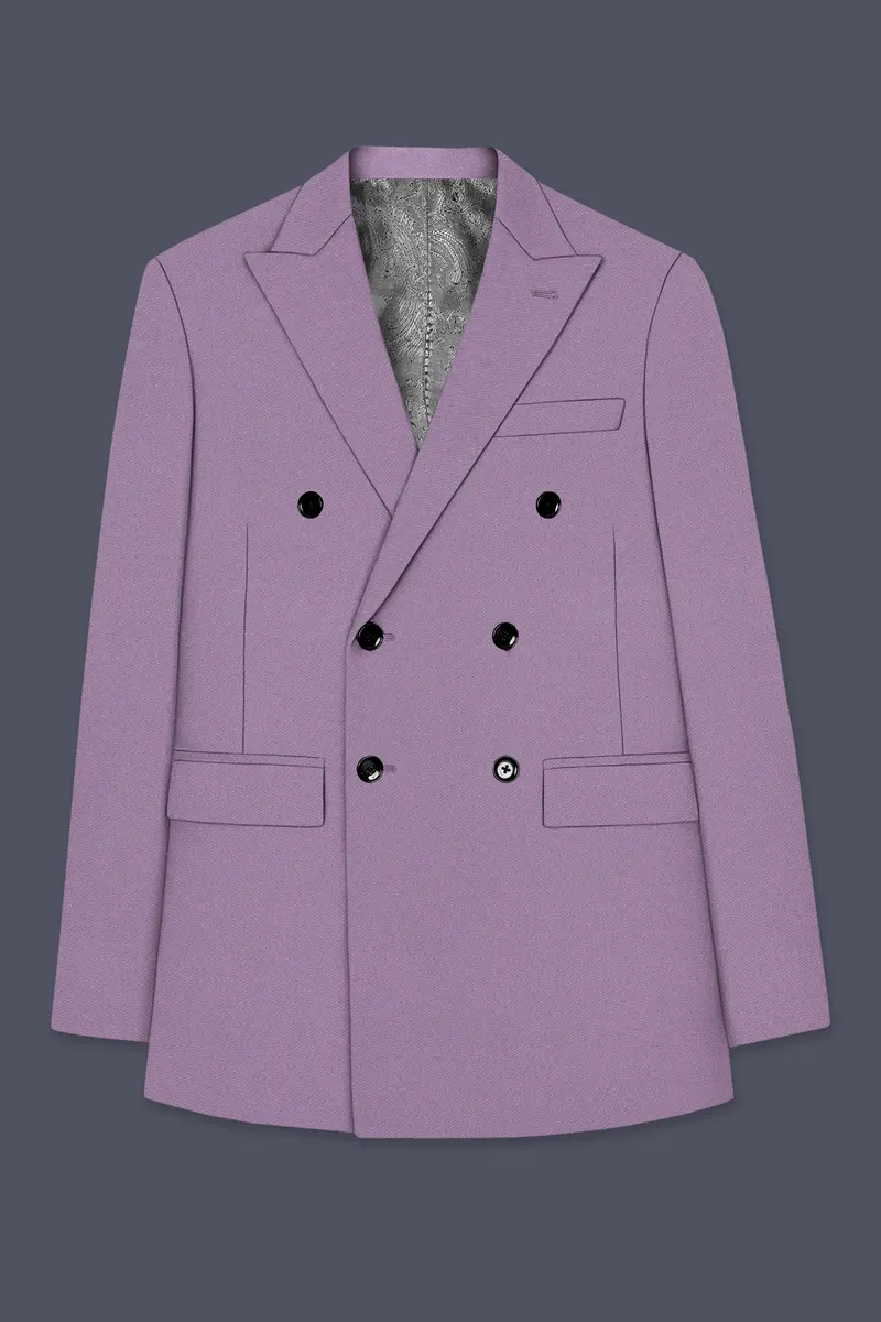 Violeto-Korean Mobster Purple 4-Way Stretch Wrinkle-Free Wool Rich Double Breasted Blazer 7