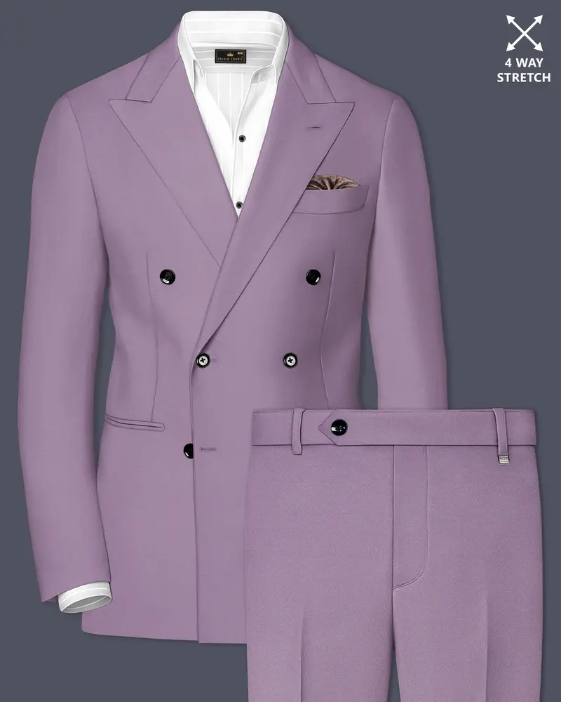 Violeto-Korean Mobster Purple 4-Way Stretch Wrinkle-Free Wool Rich Double Breasted Suit 1