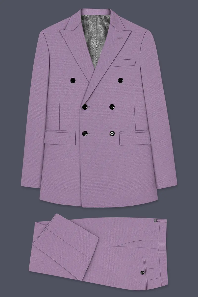 Violeto-Korean Mobster Purple 4-Way Stretch Wrinkle-Free Wool Rich Double Breasted Suit 11