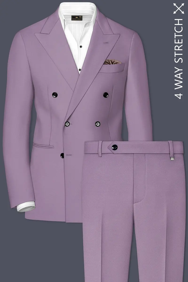 Violeto-Korean Mobster Purple 4-Way Stretch Wrinkle-Free Wool Rich Double Breasted Suit 2