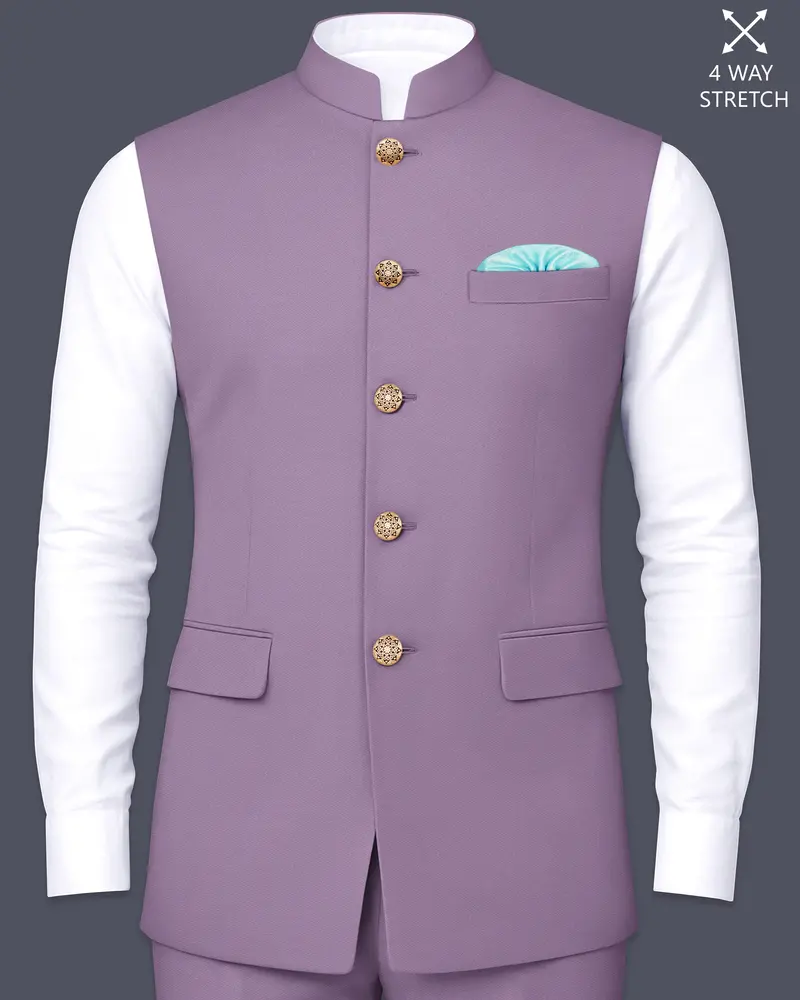 Violeto-Korean Mobster Purple 4-Way Stretch Wrinkle-Free Wool Rich Nehru Jacket 1