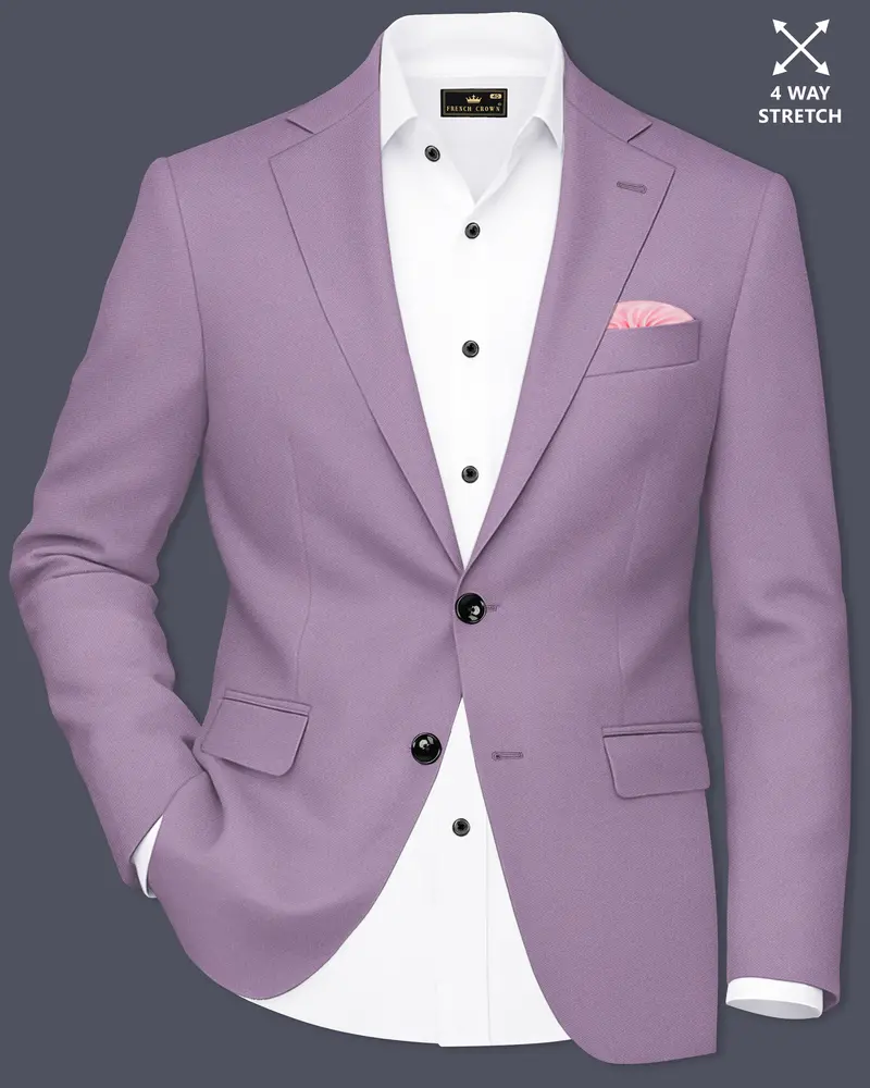 Violeto-Korean Mobster Purple 4-Way Stretch Wrinkle-Free Wool Rich Single Breasted Blazer 1
