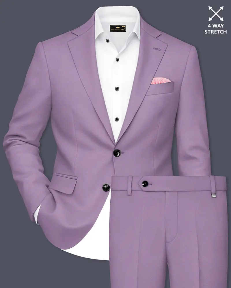 Violeto-Korean Mobster Purple 4-Way Stretch Wrinkle-Free Wool Rich Single Breasted Suit 1