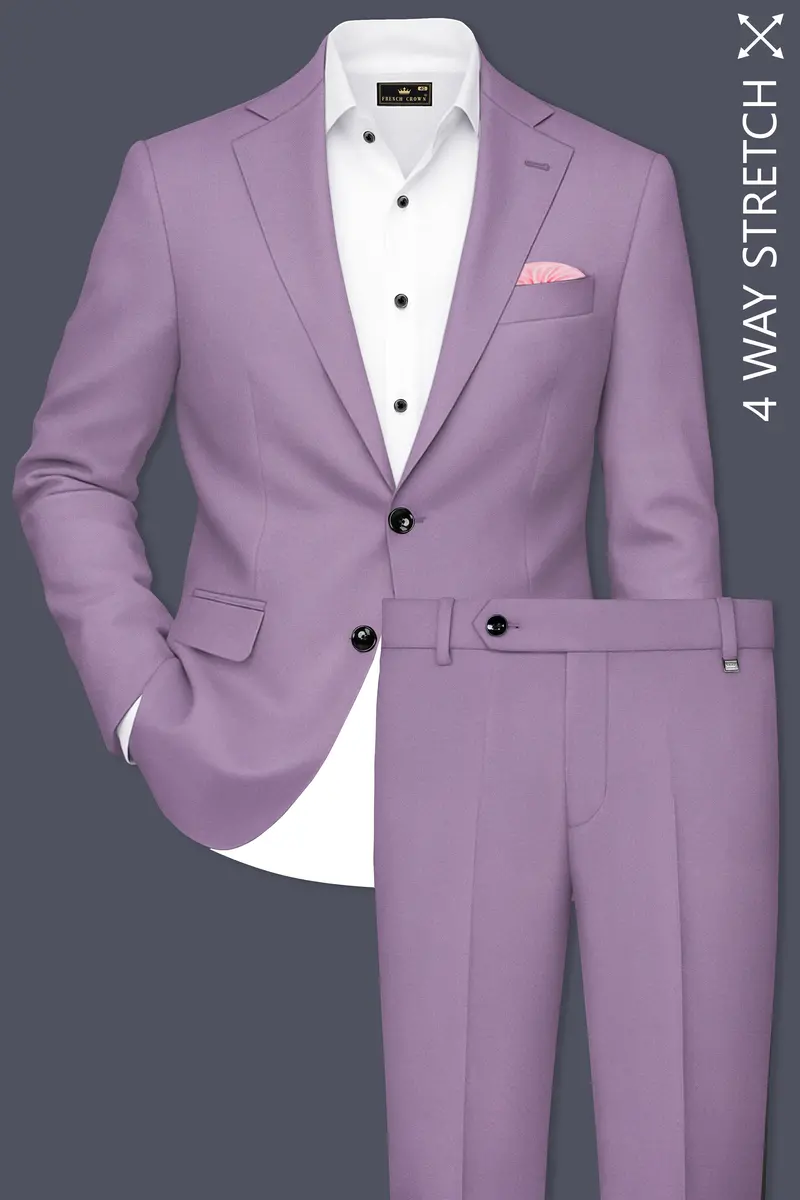 Violeto-Korean Mobster Purple 4-Way Stretch Wrinkle-Free Wool Rich Single Breasted Suit 2