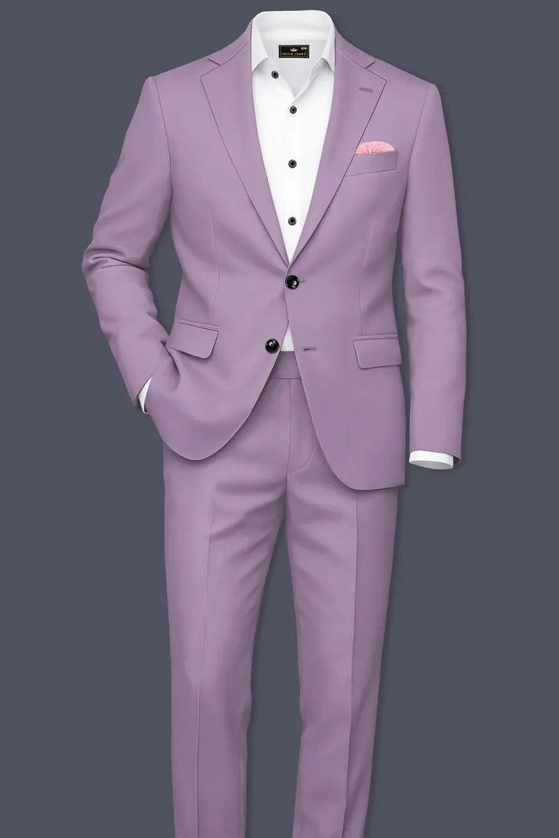 Violeto-Korean Mobster Purple 4-Way Stretch Wrinkle-Free Wool Rich Single Breasted Suit 4