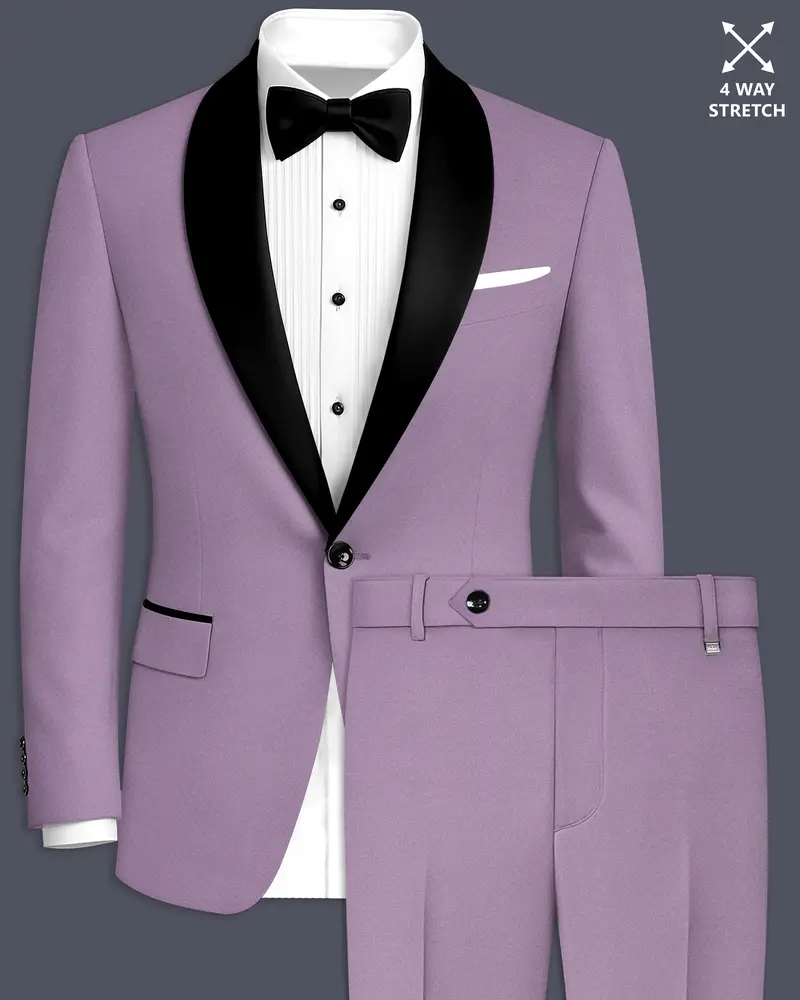Violeto-Korean Mobster Purple 4-Way Stretch Wrinkle-Free Wool Rich Tuxedo Suit 1