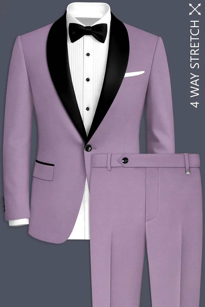 Violeto-Korean Mobster Purple 4-Way Stretch Wrinkle-Free Wool Rich Tuxedo Suit 2