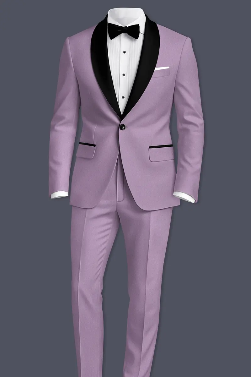 Violeto-Korean Mobster Purple 4-Way Stretch Wrinkle-Free Wool Rich Tuxedo Suit 4