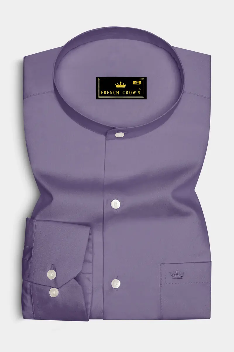 Violoro-Mobster Purple Subtle Sheen Super Soft Premium Cotton Mandarin Dress Shirt 4