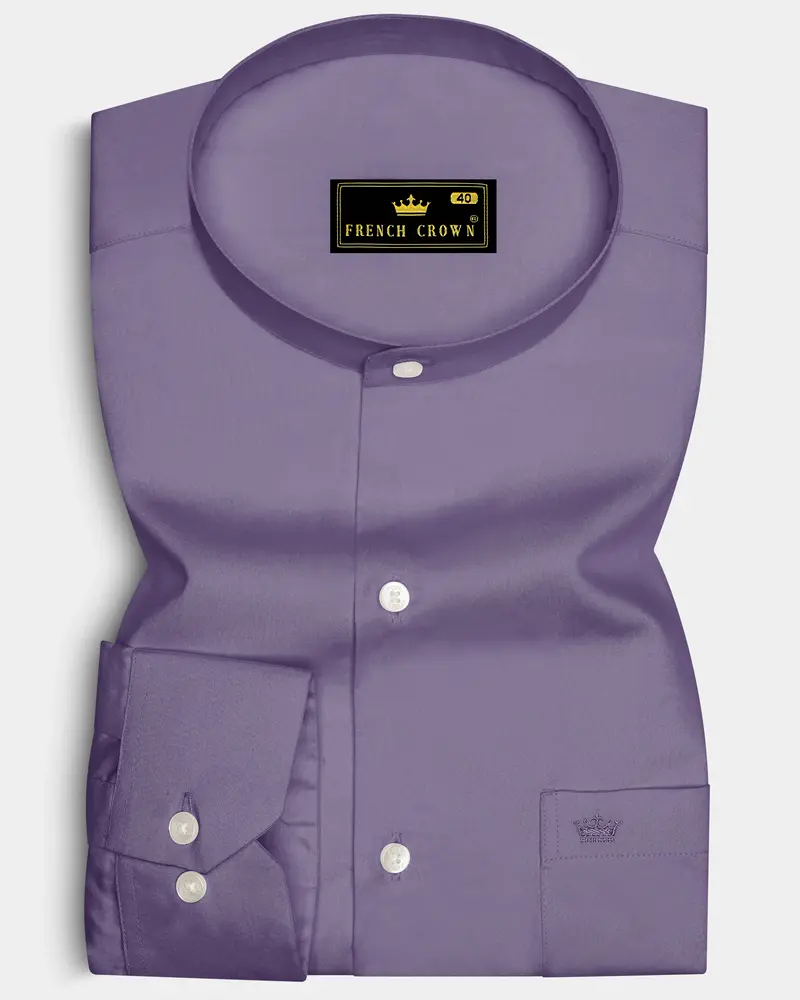Violoro-Mobster Purple Subtle Sheen Super Soft Premium Cotton Mandarin Dress Shirt 6