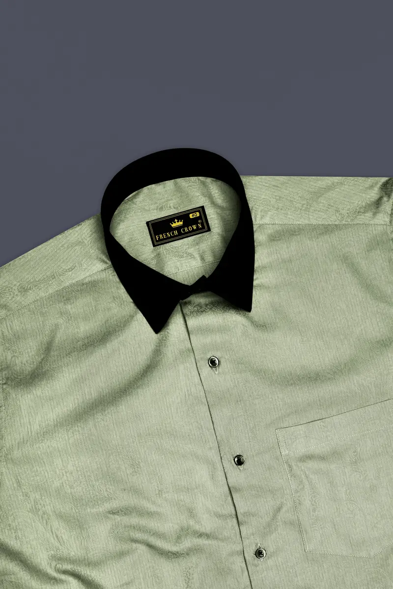 Viravon-Rainee Green Paisley Jacquard Textured Premium Cotton Dress Shirt 5