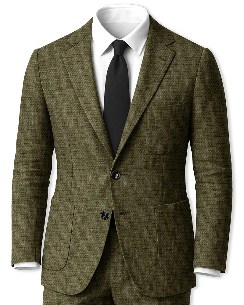 Virenza-Birch Green Luxurious Linen Single Breasted Sports Suit 1