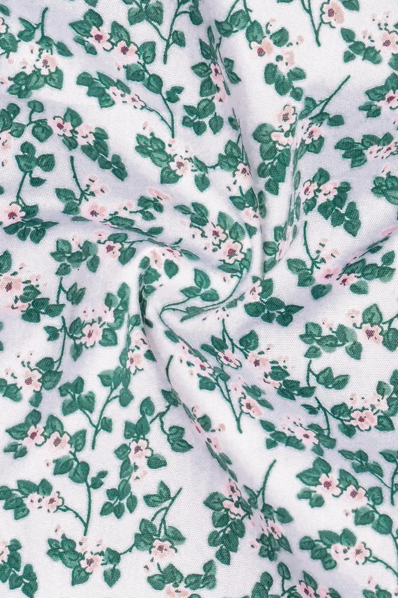 Virenza-Bright White With Spectra Green Ditsy Printed Super Soft Premium Cotton Semi Formal Shirt 3