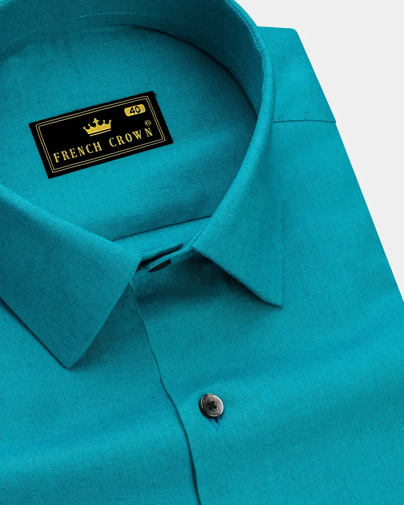 Virenza-Eastern Green Luxurious Linen Semi Formal Shirt 1