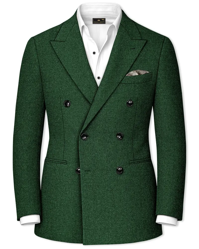 Virenza-Mystle Green Textured Tweed Double Breasted Blazer 1