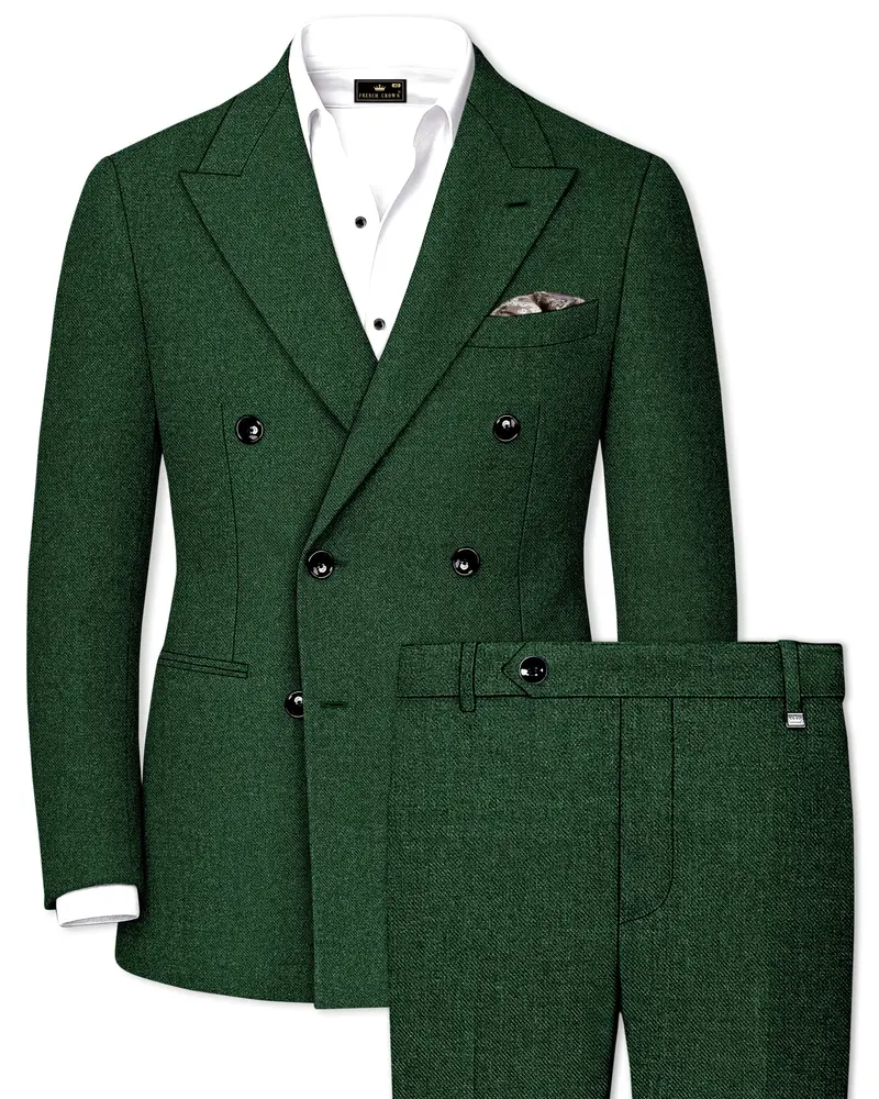 Virenza-Mystle Green Textured Tweed Double Breasted Suit 1