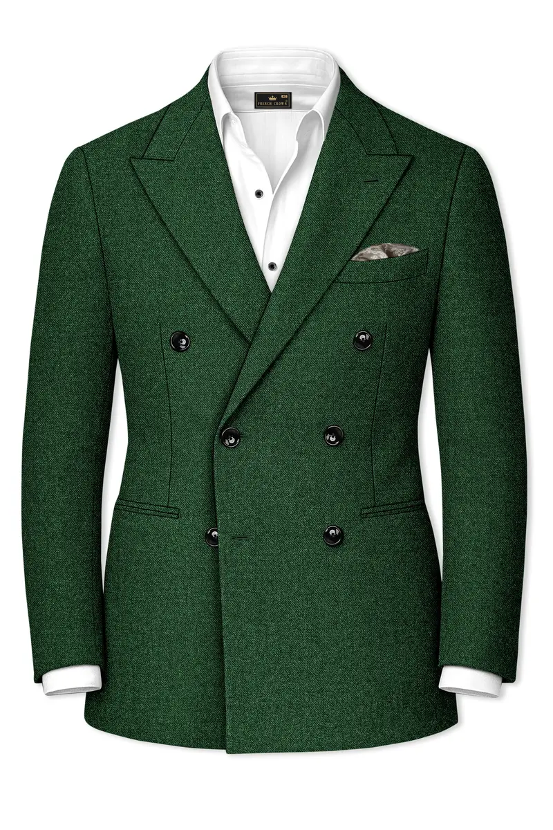 Virenza-Mystle Green Textured Tweed Double Breasted Suit 10