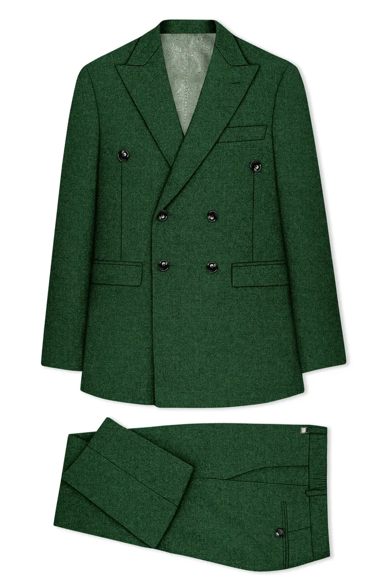 Virenza-Mystle Green Textured Tweed Double Breasted Suit 11